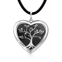 wholesale 925 Sterling Silver Metal Black Onyx Tree of Life Heart Locket Necklace for Women and Teenagers- Oxidized/Oxidised