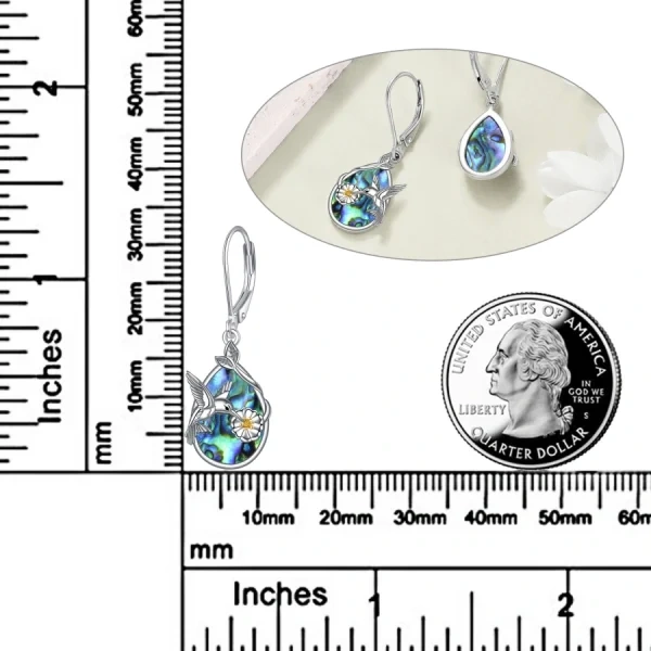 Sterling Silver Hummingbird Abalone Shell Dangle Drop Earrings-1