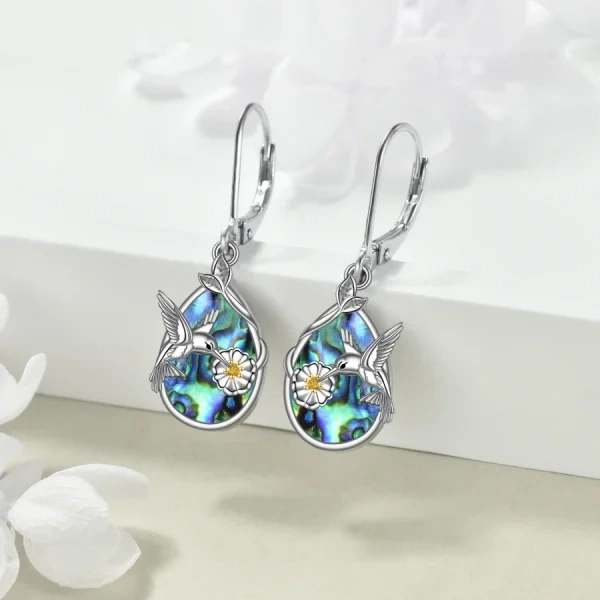 Sterling Silver Hummingbird Abalone Shell Dangle Drop Earrings-4