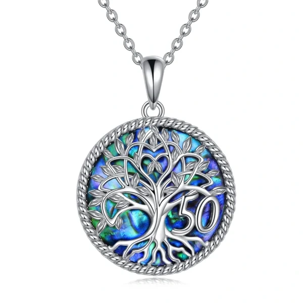 Sterling Silver Tree of Life Necklace With Abalone Shell For A Special 50th Birthday-0