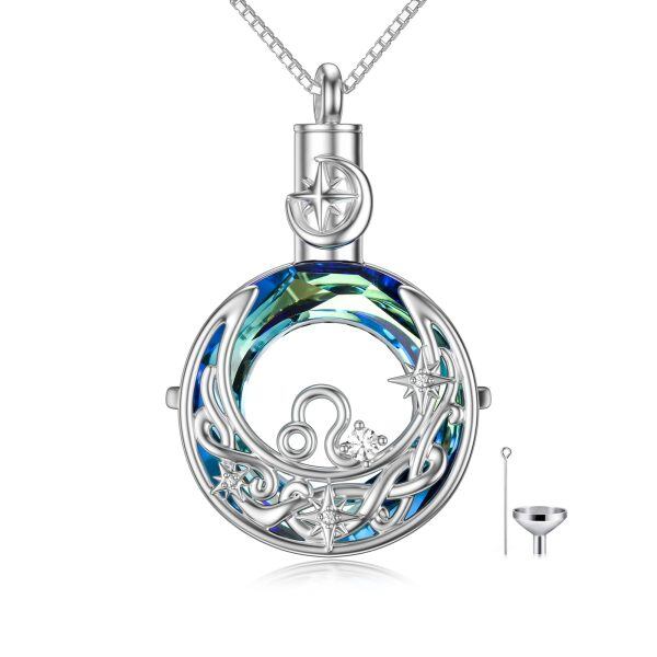 Sterling Silver Leo Urn Necklace With Crystal-0