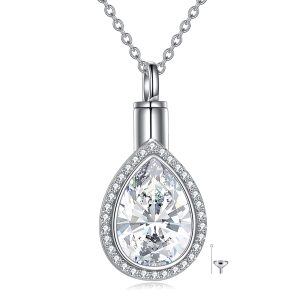 Sterling Silver Shining CZ Teardrop Urn Necklace-0