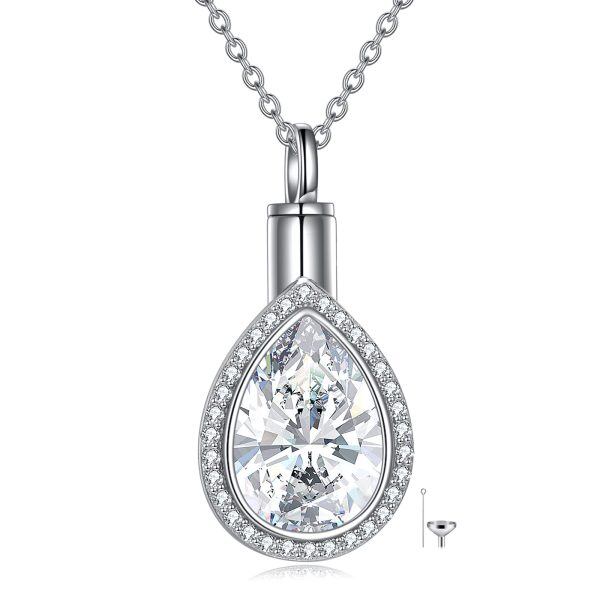 Sterling Silver Shining CZ Teardrop Urn Necklace-0