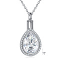 wholesale 925 Sterling Silver Teardrop Crystal Cremation Pendant Urn Necklace with Funnel and Chain - Memorial Keepsake Jewelry for Ashes (for Men & Women)-0-0