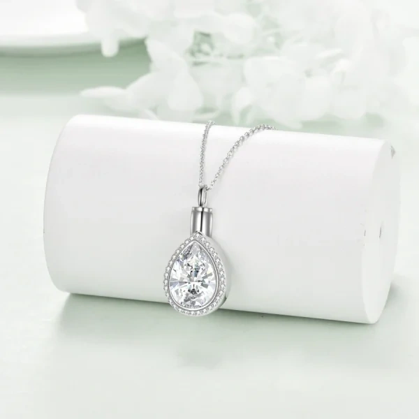 Sterling Silver Shining CZ Teardrop Urn Necklace-3