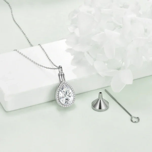 Sterling Silver Shining CZ Teardrop Urn Necklace-4