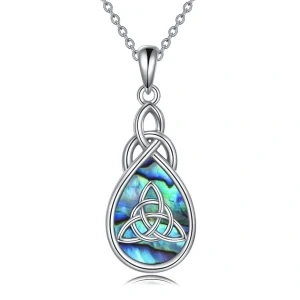 Sterling Silver Irish Celtic Knot Teardrop Urn Necklace With Abalone Shell-0