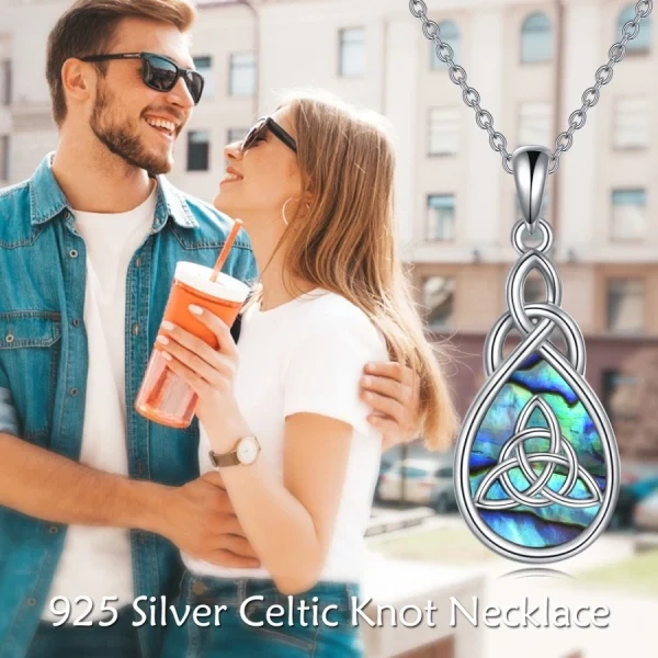 Sterling Silver Irish Celtic Knot Teardrop Urn Necklace With Abalone Shell-2