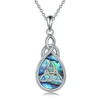 wholesale 925 Sterling Silver Abalone Shell Triquetra Pendant Necklaces for Women Irish Lucky Charm s 45cm Chain Length- Rhodium Plated