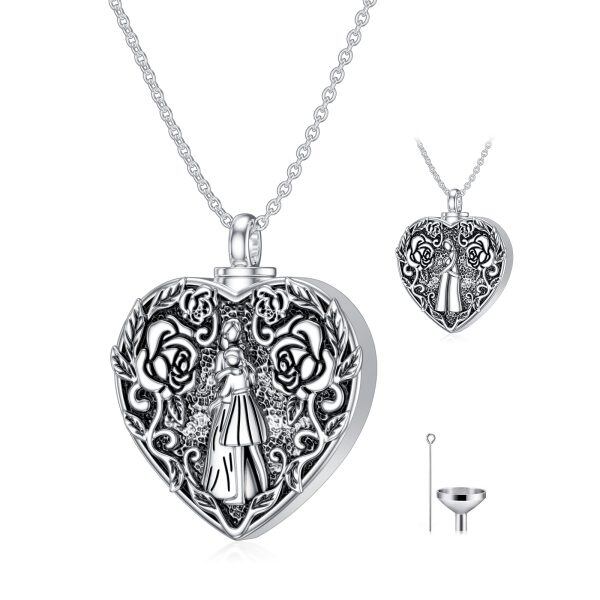 Sterling Silver Two Side Mom Daughter Heart Urn Necklace-0