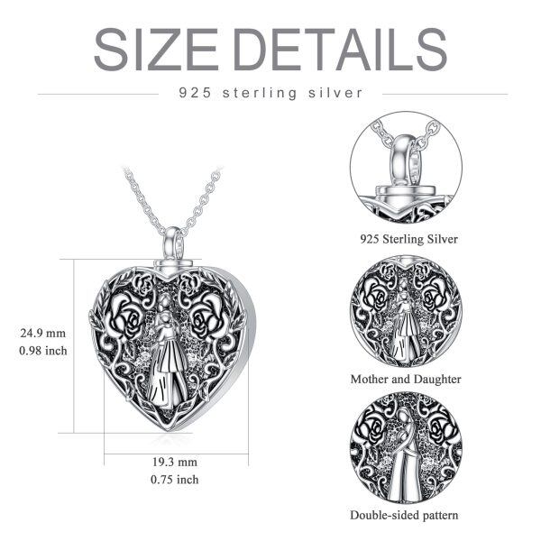 Sterling Silver Two Side Mom Daughter Heart Urn Necklace-1