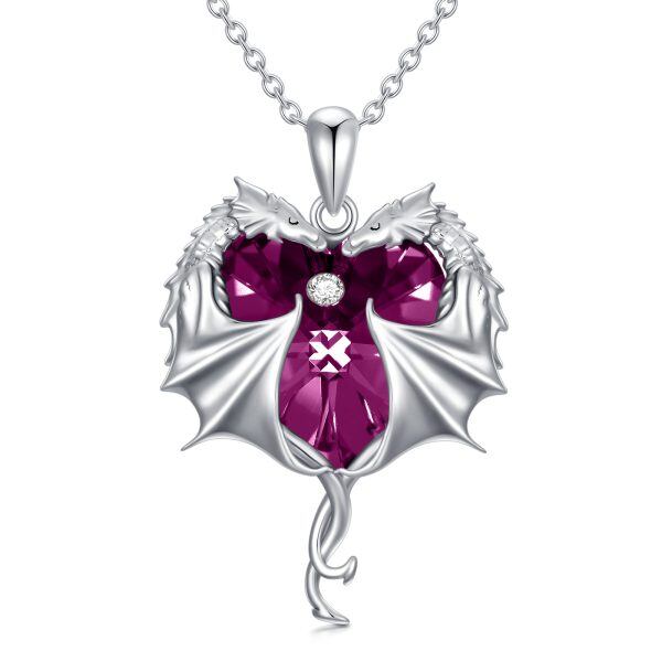 Sterling Silver Dragon Heart Pendant Necklace With Pink Crystal-0