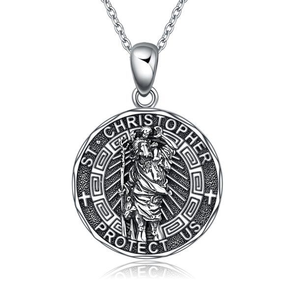 Sterling Silver Saint Christopher Pendant Necklace With Stainless Steel Chain-0