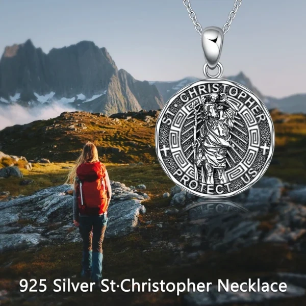 Sterling Silver Saint Christopher Pendant Necklace With Stainless Steel Chain-2