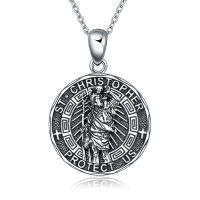 wholesale 925 Sterling Silver St Christopher Protect Us Religious Medal Necklace for Men Women Gifts- Oxidized/Oxidised
