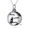 wholesale 925 Sterling Silver Round Black Cat Moon Wolf Design Keepsake Pendant Necklace for Pet Ashes Memory Jewelry-0-0