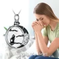 wholesale 925 Sterling Silver Round Black Cat Moon Wolf Design Keepsake Pendant Necklace for Pet Ashes Memory Jewelry-0-2