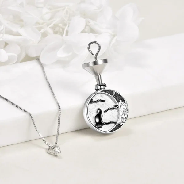 Sterling Silver Black Rhodium Plated Cat Urn Necklace-3