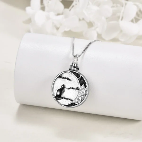 Sterling Silver Black Rhodium Plated Cat Urn Necklace-4