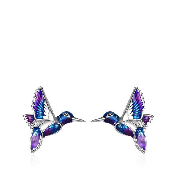 Sterling Silver Enamel Hummingbird Bird Stud Earrings-0