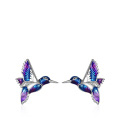 wholesale 925 Sterling Silver Purple & Blue Enamel Hummingbird Stud Earrings for Women and Girls-0-0