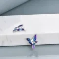 wholesale 925 Sterling Silver Purple & Blue Enamel Hummingbird Stud Earrings for Women and Girls-0-2