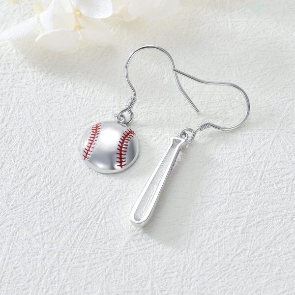 Sterling Silver 3D Baseball Dangle Drop Earrings-4