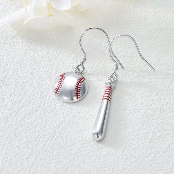 Sterling Silver 3D Baseball Dangle Drop Earrings-5