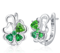 wholesale 925 Sterling Silver Green Crystal Clover Studs  for Women- Rhodium Plated