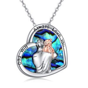 Sterling Silver Father Daughter Heart Pendant Necklace With Abalone Shell -0