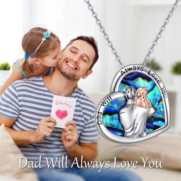 Sterling Silver Father Daughter Heart Pendant Necklace With Abalone Shell -2