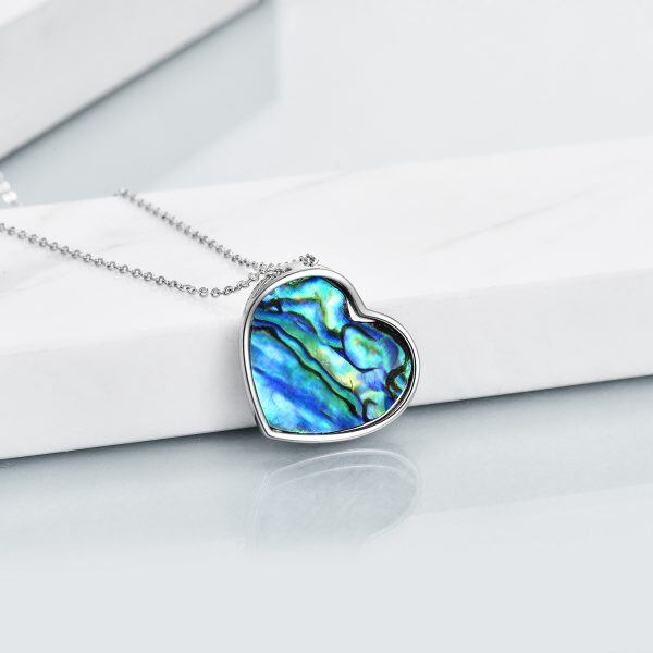 Sterling Silver Father Daughter Heart Pendant Necklace With Abalone Shell -4