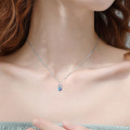 wholesale 925 Sterling Silver Blue Crystal Heart Kitty Pendant Necklace for Women Girls  48cm Chain Length-0-1