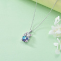 wholesale 925 Sterling Silver Blue Crystal Heart Kitty Pendant Necklace for Women Girls  48cm Chain Length-0-3