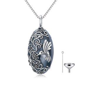 Sterling Silver Robin Bird Urn Necklace -0