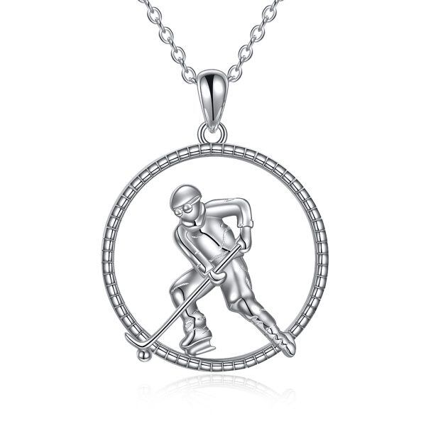 Sterling Silver Ice Hockey Player Pendant Necklace-0