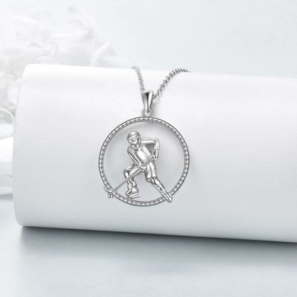 Sterling Silver Ice Hockey Player Pendant Necklace-3