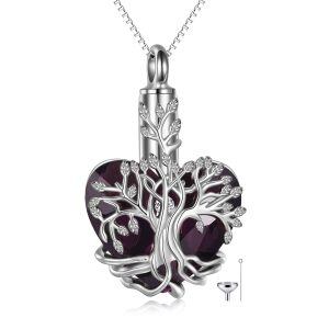 Sterling Silver Tree of Life Purple Crystal Urn Necklace-0