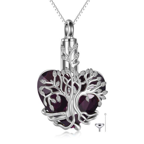 Sterling Silver Tree of Life Purple Crystal Urn Necklace-0