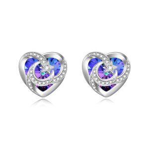 Sterling Silver Heart Shaped Crystal Moon Star Stud Earrings-0