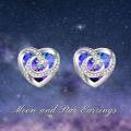 wholesale 925 Sterling Silver Moon & Star Studs with Purple Crystals - Romantic Gifts for Her-0-14