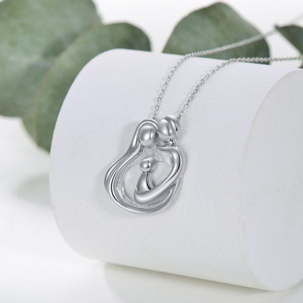 Sterling Silver Parent Child Pendant Necklace-4