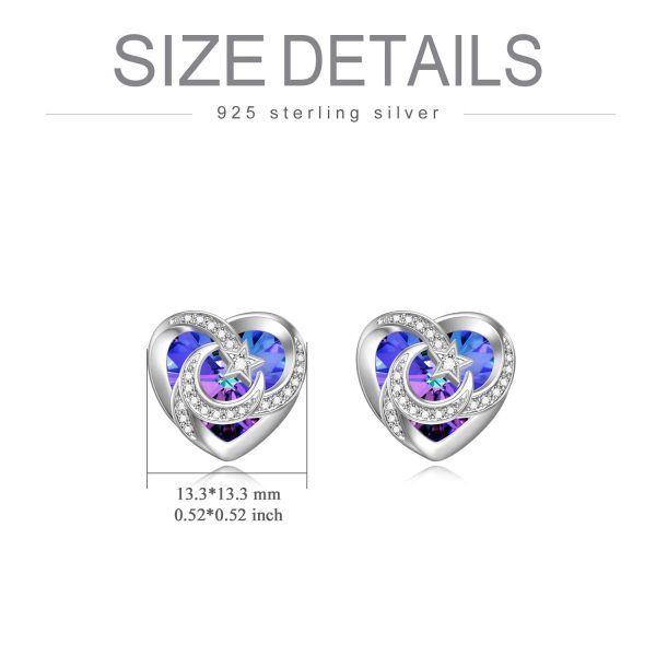 Sterling Silver Heart Shaped Crystal Moon Star Stud Earrings-20