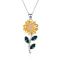 wholesale 925 Sterling Silver Cubic Zirconia Sunflower Pendant Necklace with Blue Stones for Women-0-0