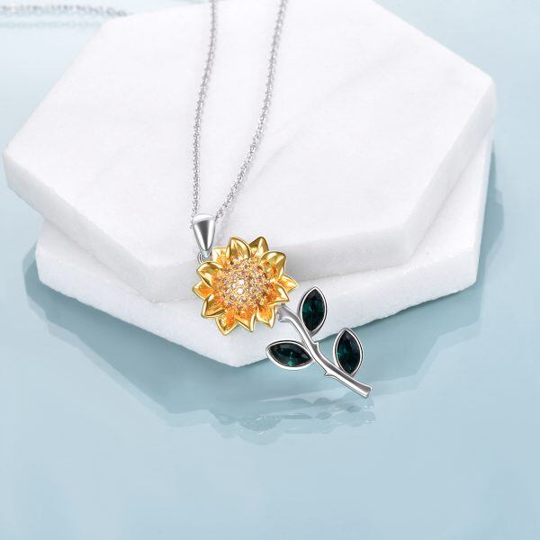 Sterling Silver Sunflower Pendant Necklace-2