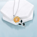 wholesale 925 Sterling Silver Cubic Zirconia Sunflower Pendant Necklace with Blue Stones for Women-0-2