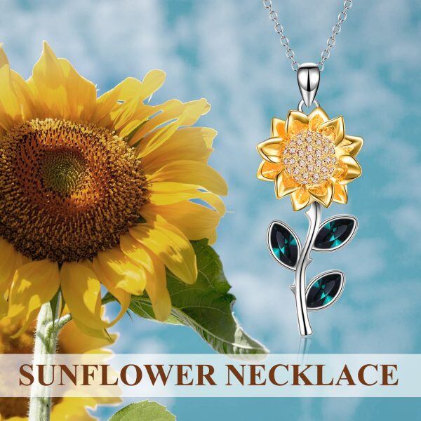 Sterling Silver Sunflower Pendant Necklace-4