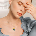 wholesale 925 Sterling Silver Cubic Zirconia Sunflower Pendant Necklace with Blue Stones for Women-0-5