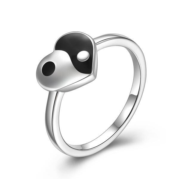 Sterling Silver Heart Yin Yang Unique Rings-0