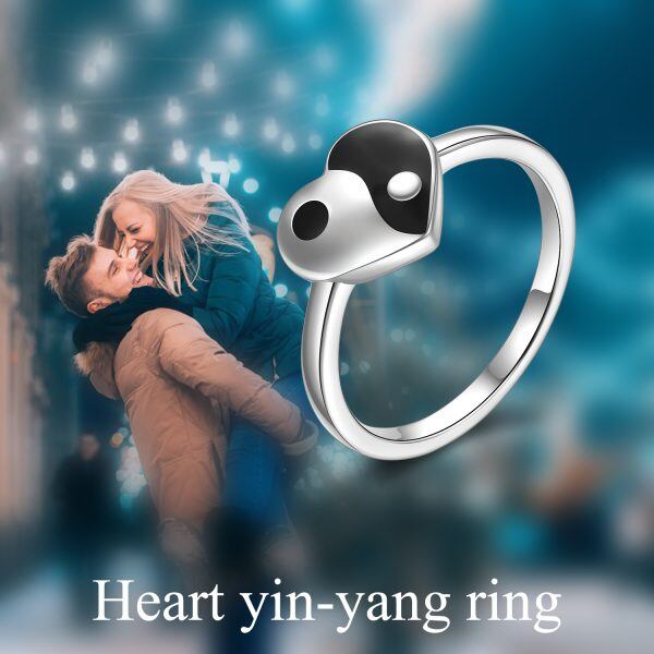 Sterling Silver Heart Yin Yang Unique Rings-5